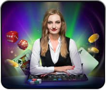Dealer hadiah138 membagikan kartu Teen Patti di studio live dengan kamera multi-angle